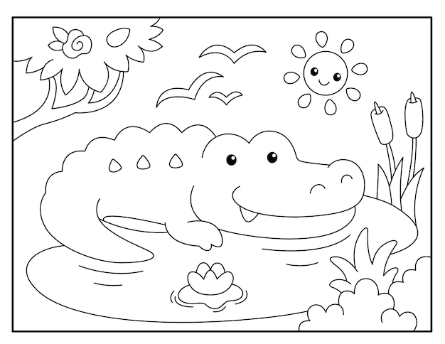 Vector alligator coloring pages for kids