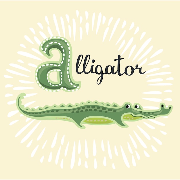 Alligator. a letter. cute children animal alphabet symbol in vector. funny cartoon animals