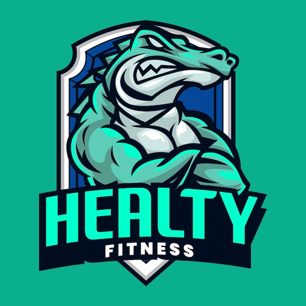 Вектор Дизайн логотипа спортивного зала с мышцами аллигатора