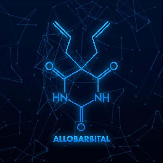 Vector allobarbital chemical formula illustration for medical design molecular structure