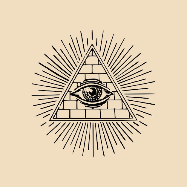 Vector allseeing eye freemasonry pyramid vector illustration engraving masonic logo emblem