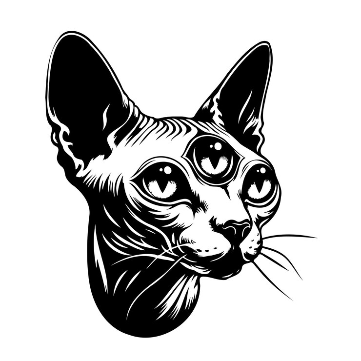 Vector allseeing eye realistic hand drawing sphynx cat head