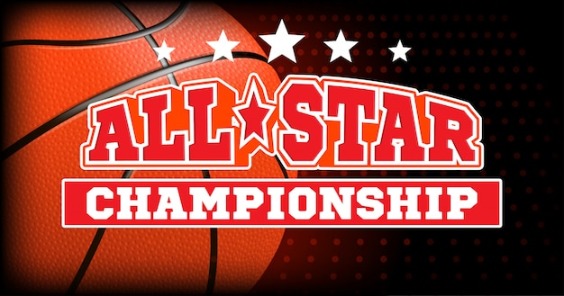 Vector allstar basketbal kampioenschap banner met realistische bal