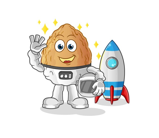 Almond astronaut waving character cartoon mascot vector