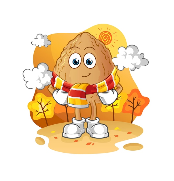 Almond in the autumn cartoon mascot vector