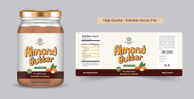 Almond butter label design organic almond butter jar label illustration