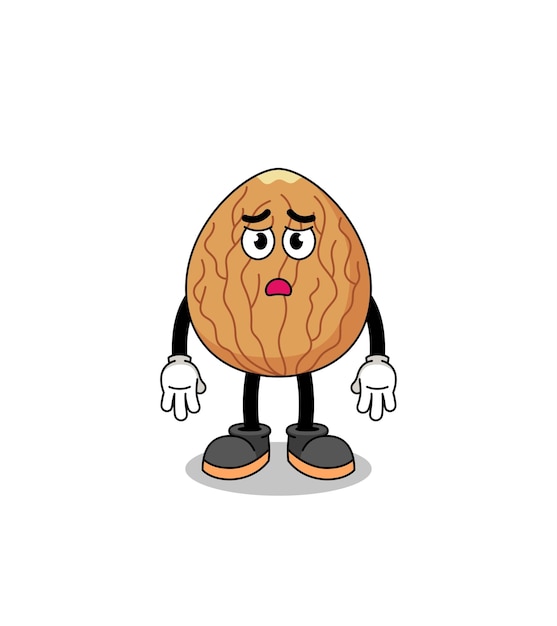 Almond cartoon illustration with sad face character design