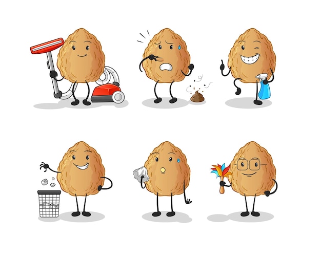 Vector almond cleaning group character cartoon mascot vector