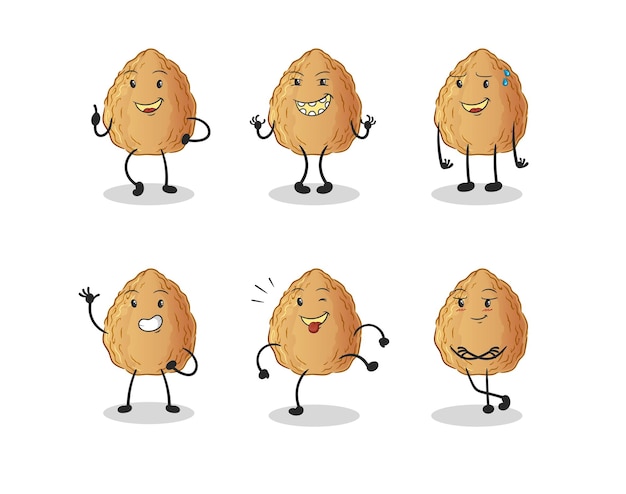 almond happy set character cartoon mascot vector