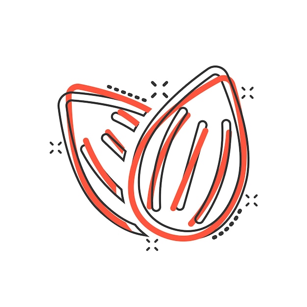 Иконка миндаля в комическом стиле Векторная иллюстрация фасоли на белом изолированном фоне Эффект всплеска бизнес-концепции ореха