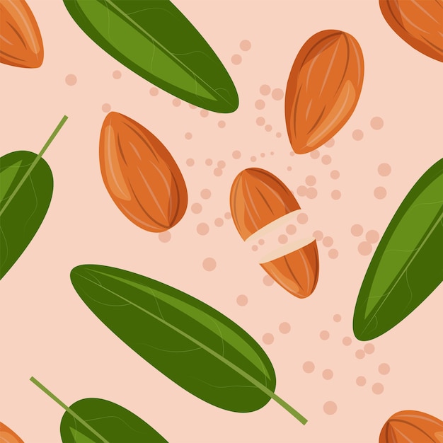 Almond and leaves seamless pattern