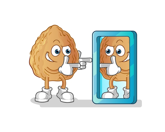 Almond looking into mirror cartoon cartoon mascot vector