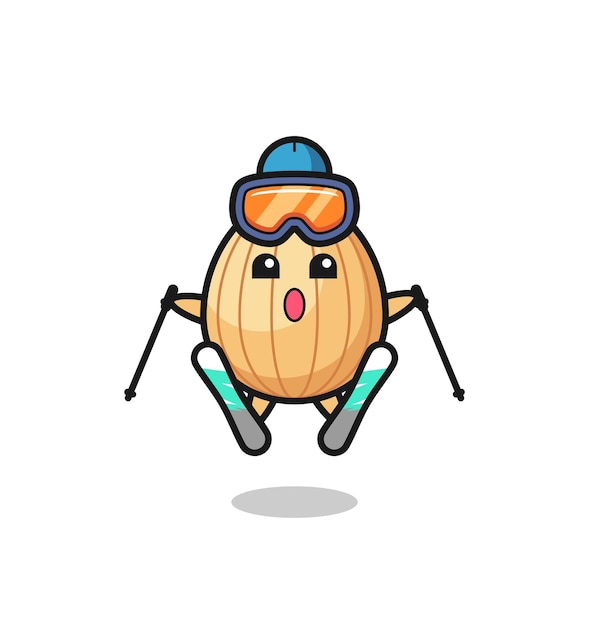 Almond mascot character as a ski player