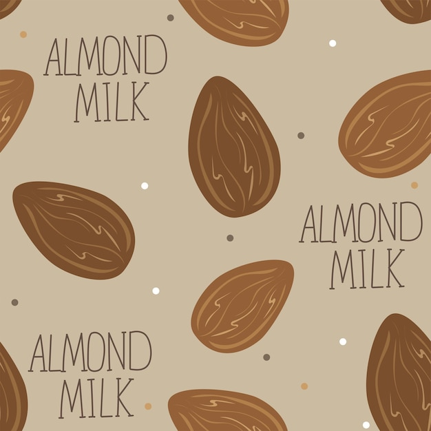 Vector almond milk - vector set of design elements and pattern for packaging background in linear style