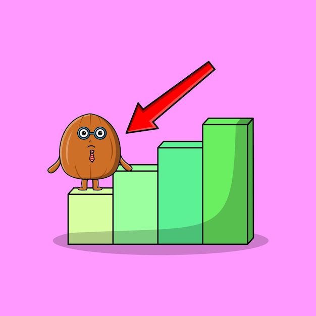 인플레이션 차트 만화 스타일 디자인 아몬드 너트 귀여운 사업가 마스코트 캐릭터