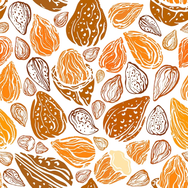 Almond nuts seamless pattern. Texture seed, graphic shell.