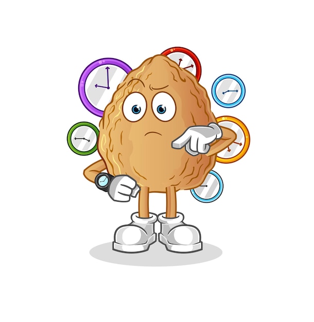 Almond with wristwatch cartoon. cartoon mascot vector