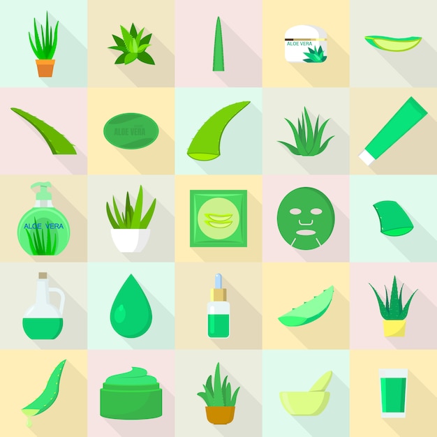 Vector aloe icons set, flat style