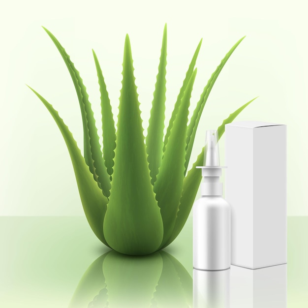 Aloë vera bladeren Biologische cosmetica product buizen advertentie banner natuurlijke eco cosmetische fles mockup Hydraterende cosmetische schoonheidsproduct gel of bodylotion of serum Realistische 3D-vectorillustratie