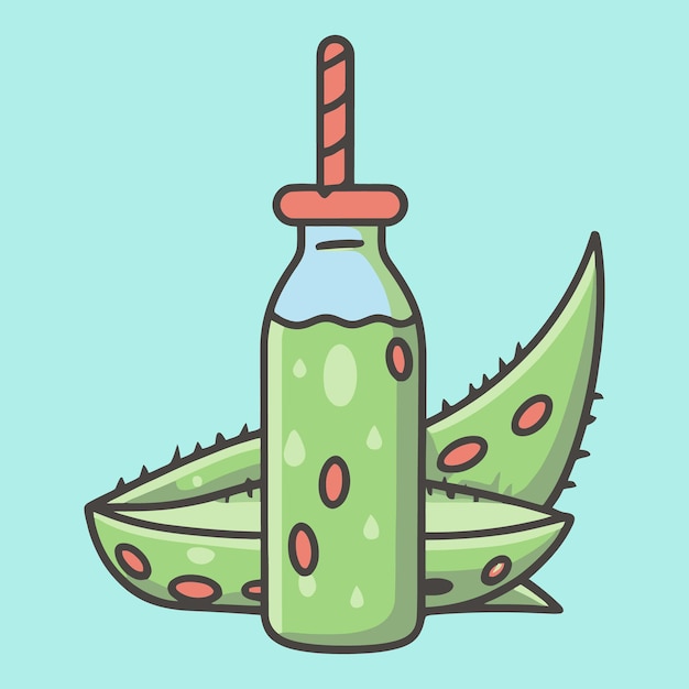 Aloe vera juice simple minimalism flat color vector sketch illustration