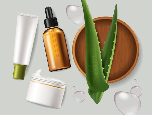 Aloe Vera leaves and cosmetics realistic