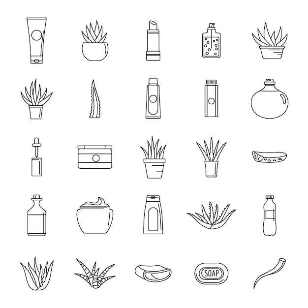 Aloe vera plant logo icons set