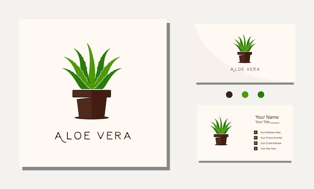 aloe vera with pot garden logo icon vector illustration