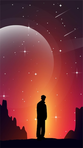 Vector alone wallpaper sadness wallpaper sadness background silhouette of a person in the night sunset