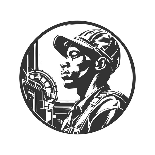 Вектор Отчужденный рабочий винтажный логотип линии искусства концепция черно-белого цвета рисованной иллюстрации