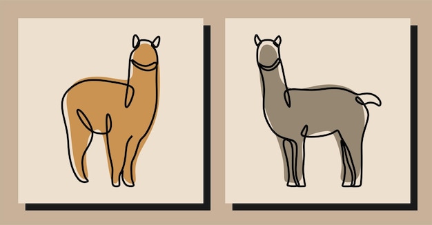 Alpaca animal oneline continuous line art set