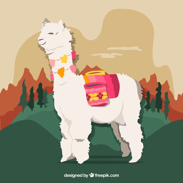 Alpaca background in landscape