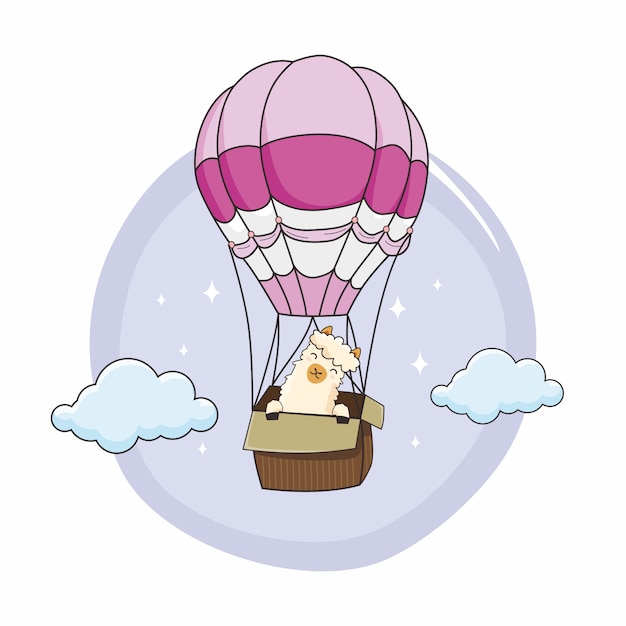 Alpaca Cartoon Hot Air Balloon