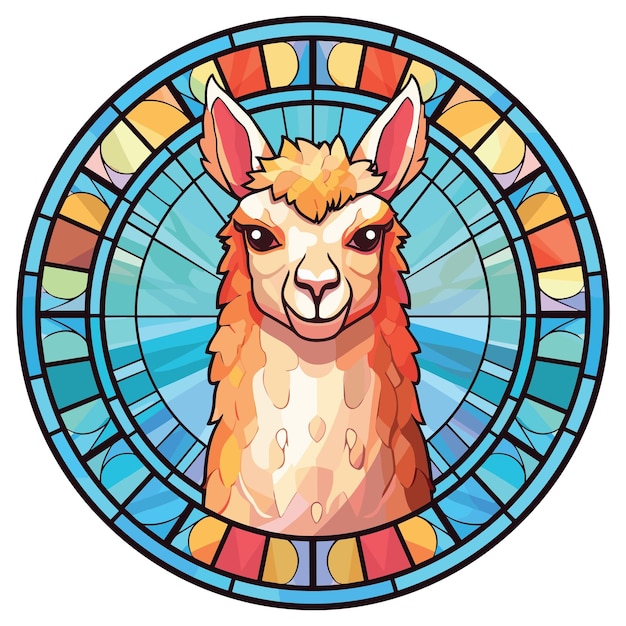 Vector alpaca colorful watercolor stained glass cartoon kawaii clipart animal pet illustration