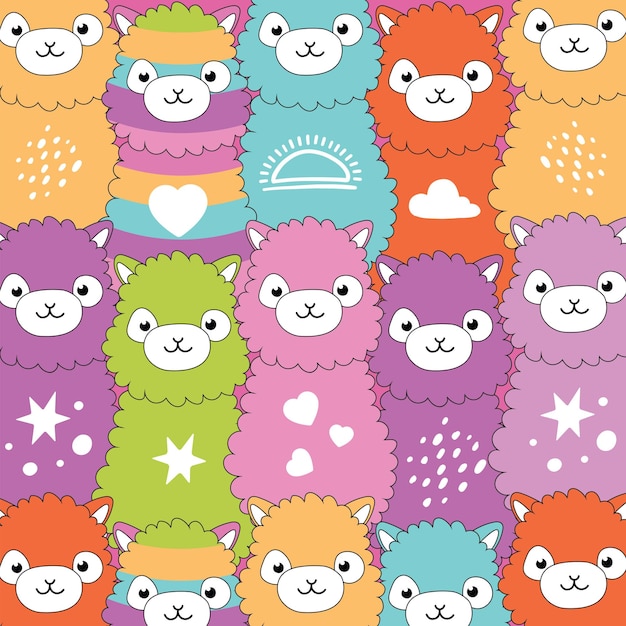 Alpaca family portrait Cute funny baby animal faces portraits Illustration for printing