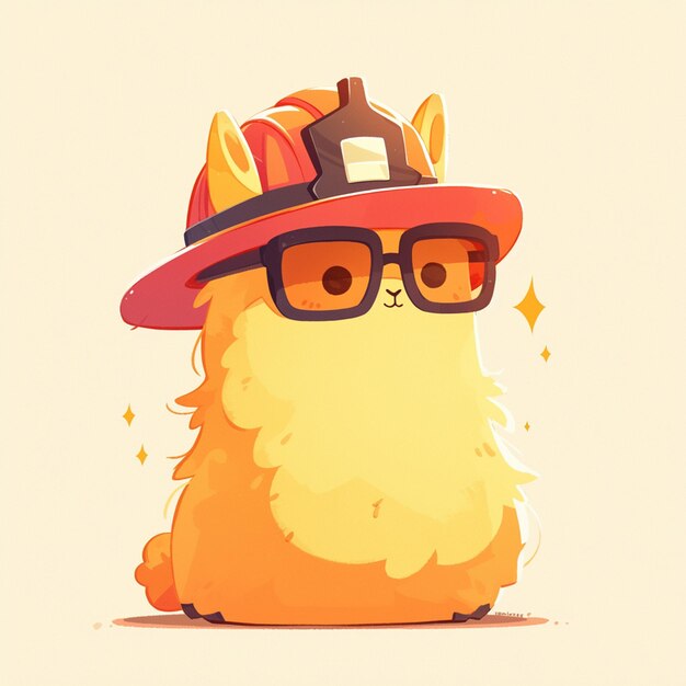 Vettore uno pompiere alpaca in stile cartone animato