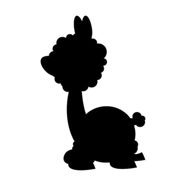 Alpaca fluffy black cartoon silhouette