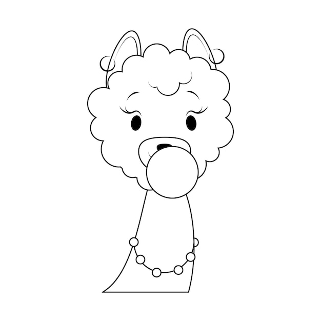 Alpaca head in black outline coloring page