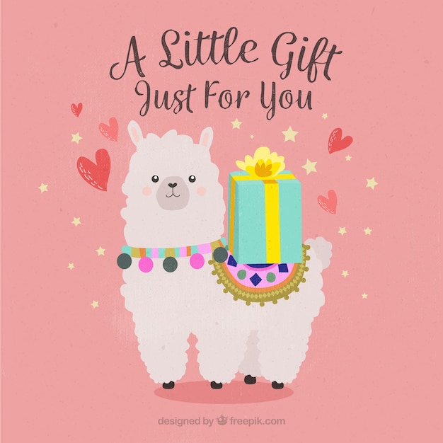 Vector alpaca with gift