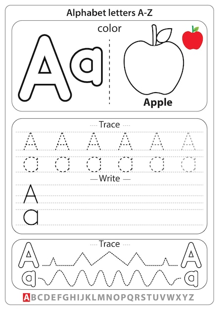 Alphabet Aa exercise with cartoon coloring book kids