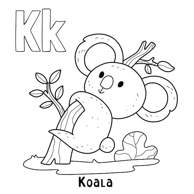 Vector alphabet animal koala for coloring with word hand drawn letter animal cartoon