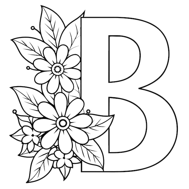 ベクトル アルファベット b の花と文字のデジタル概要の花のカラーページ abc カラーページ