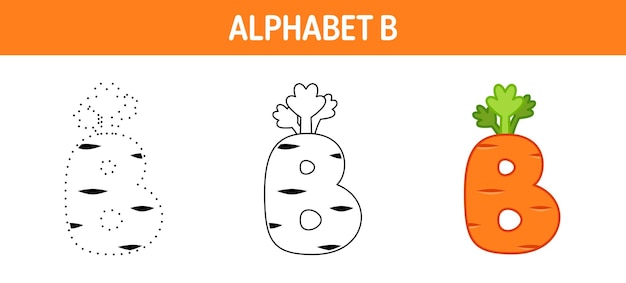 Alphabet B tracing and coloring worksheet for kids