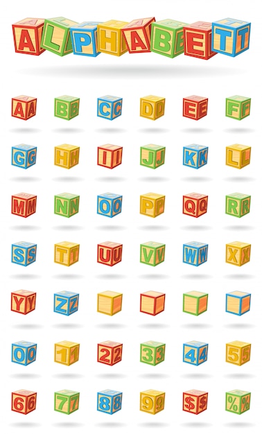Vector alphabet on a baby cubes . easy to change colors and rotate blocks. vector illustration  on white background.