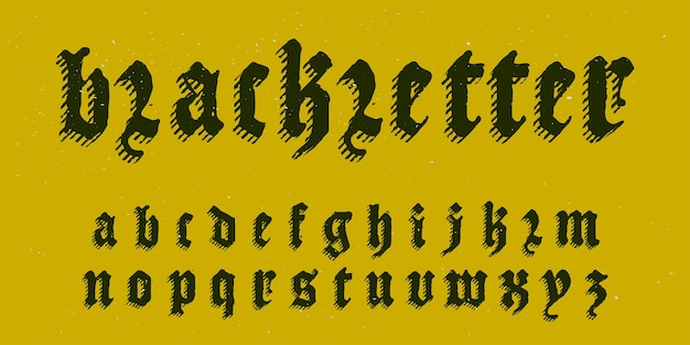 Alfabeto con logo in stile blackletter con texture grunge font icona gotica minuscola spaventosa