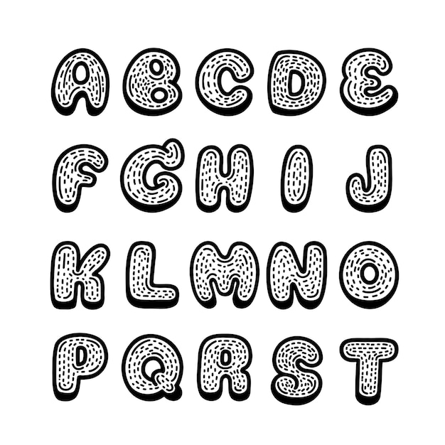 Vector alphabet broken line font set, vector illustration. cartoon style.