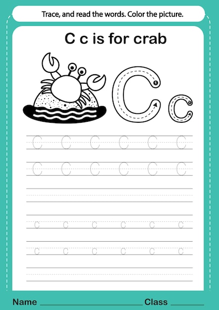 Alphabet c exercise with cartoon vocabulary for coloring book illustration vector