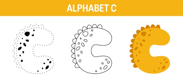 子供のためのアルファベット c のトレースと塗り絵のワークシート