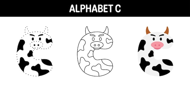 Alphabet C tracing and coloring worksheet for kids