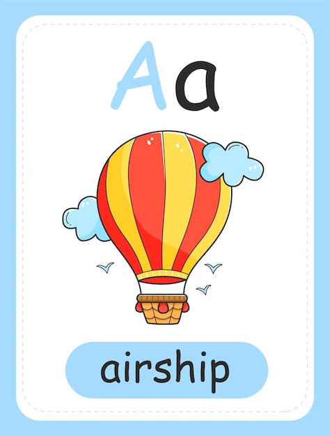 Вектор Алфавитная карточка для детей с буквой а и дирижаблем образовательная карточка для детей