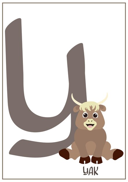 Alphabet card for kids. Educational ABC card for preschool education with animals